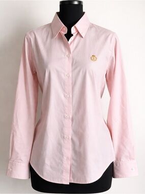 Vintage Ralph Lauren Crest Oxford Shirt Women M Blush Pink Button Down